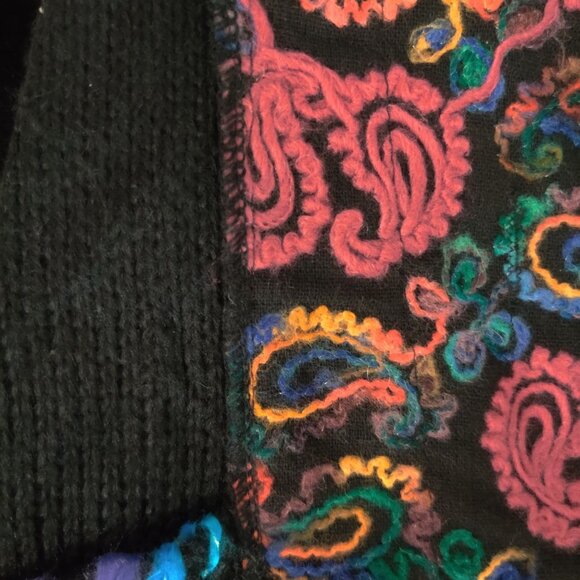 Liquid by Stone S Black Boho Knit Cardigan Jacket Colorful Embroidered Sweater - Picture 12 of 12